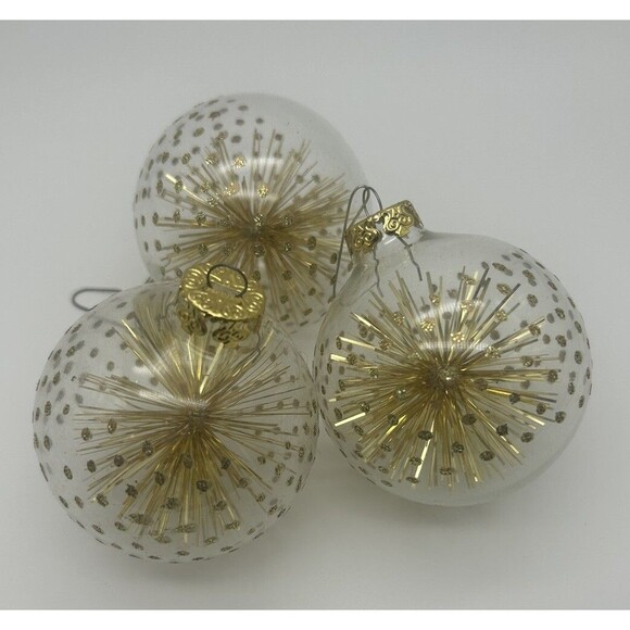 Vintage Glass Ball Christmas Ornament MCM Atomic Starburst x 3 West Germany Gold - Picture 1 of 3